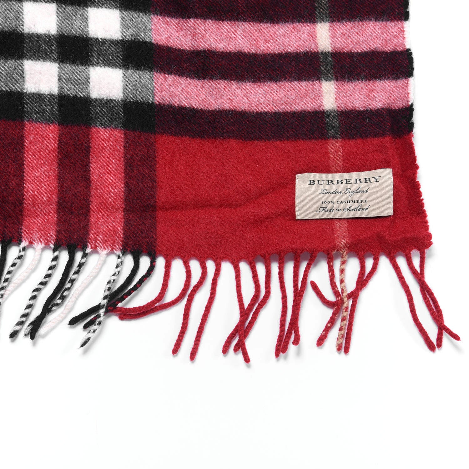 Burberry Cashmere Giant Check Fringe Scarf Military Red 3 of 3