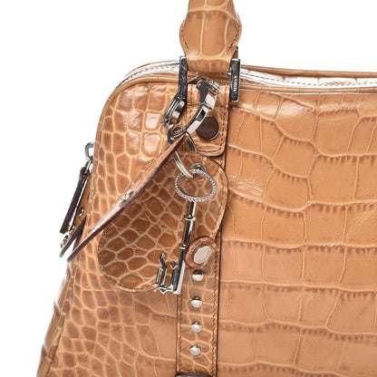 Versace Croc Calfskin Embossed Small Studded Satchel Beige 7 of 9