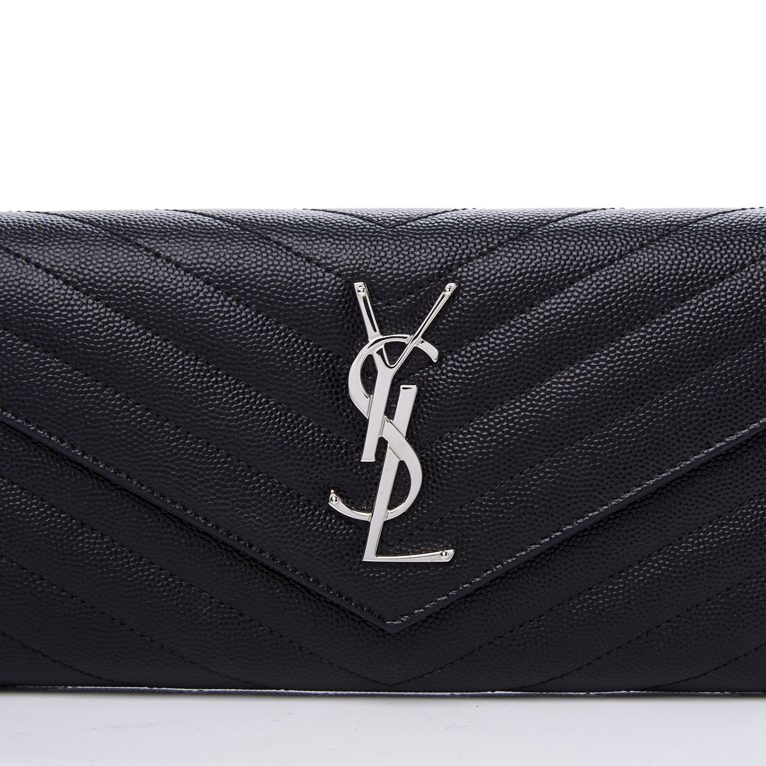 Saint Laurent Grain De Poudre Matelasse Chevron Monogram Flap Wallet Black 10 of 11