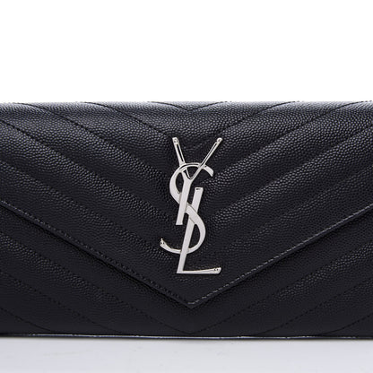 Saint Laurent Grain De Poudre Matelasse Chevron Monogram Flap Wallet Black 10 of 11