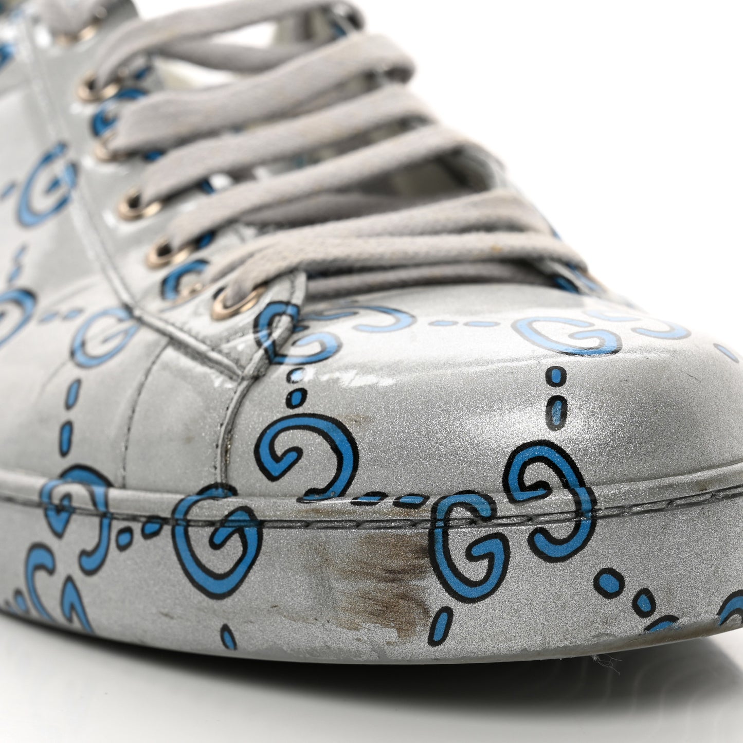 Miro Rubber Wax GucciGhost Print Mens New Ace Sneakers 10 Silver