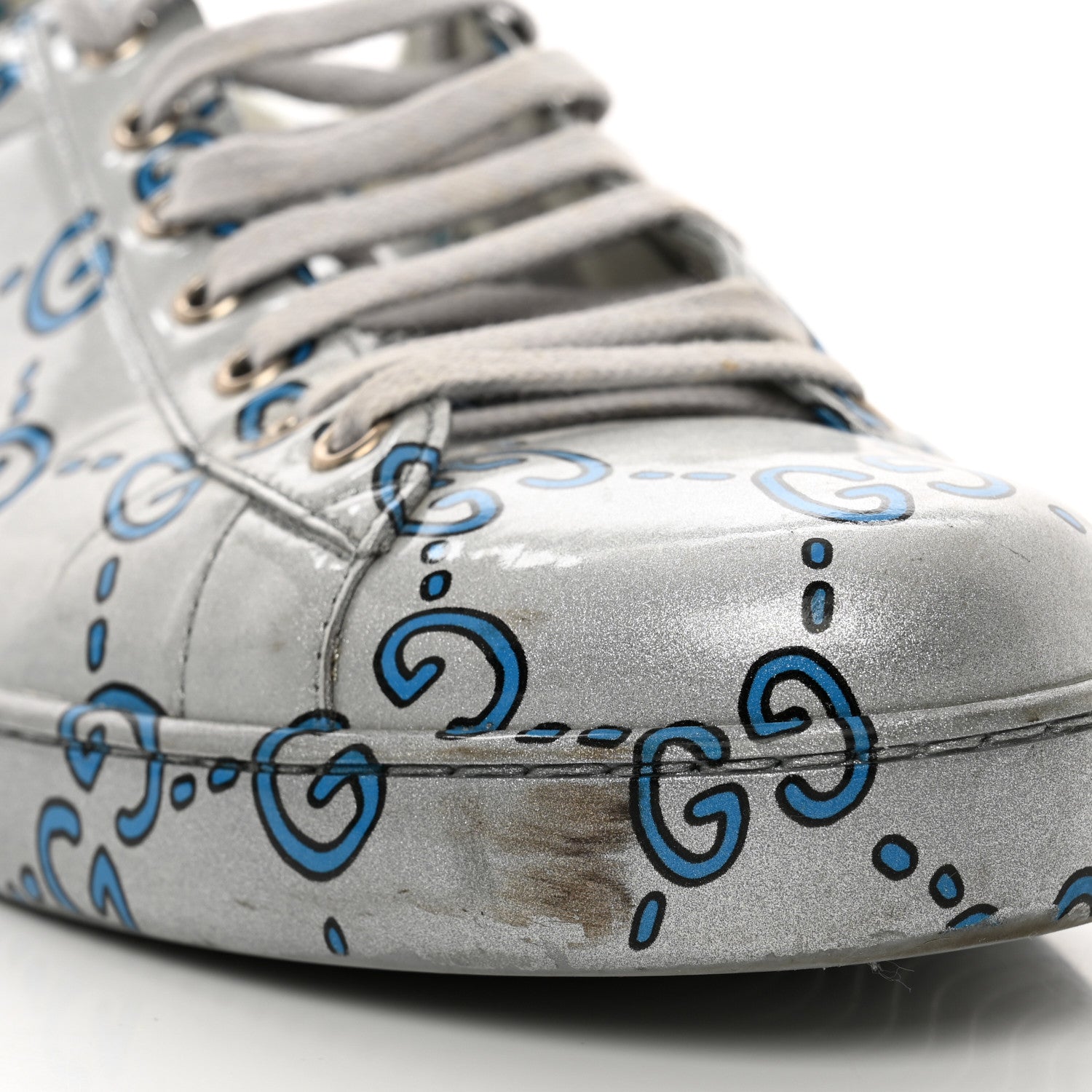 Gucci Miro Rubber Wax GucciGhost Print Mens New Ace Sneakers 10 Silver 9 of 9