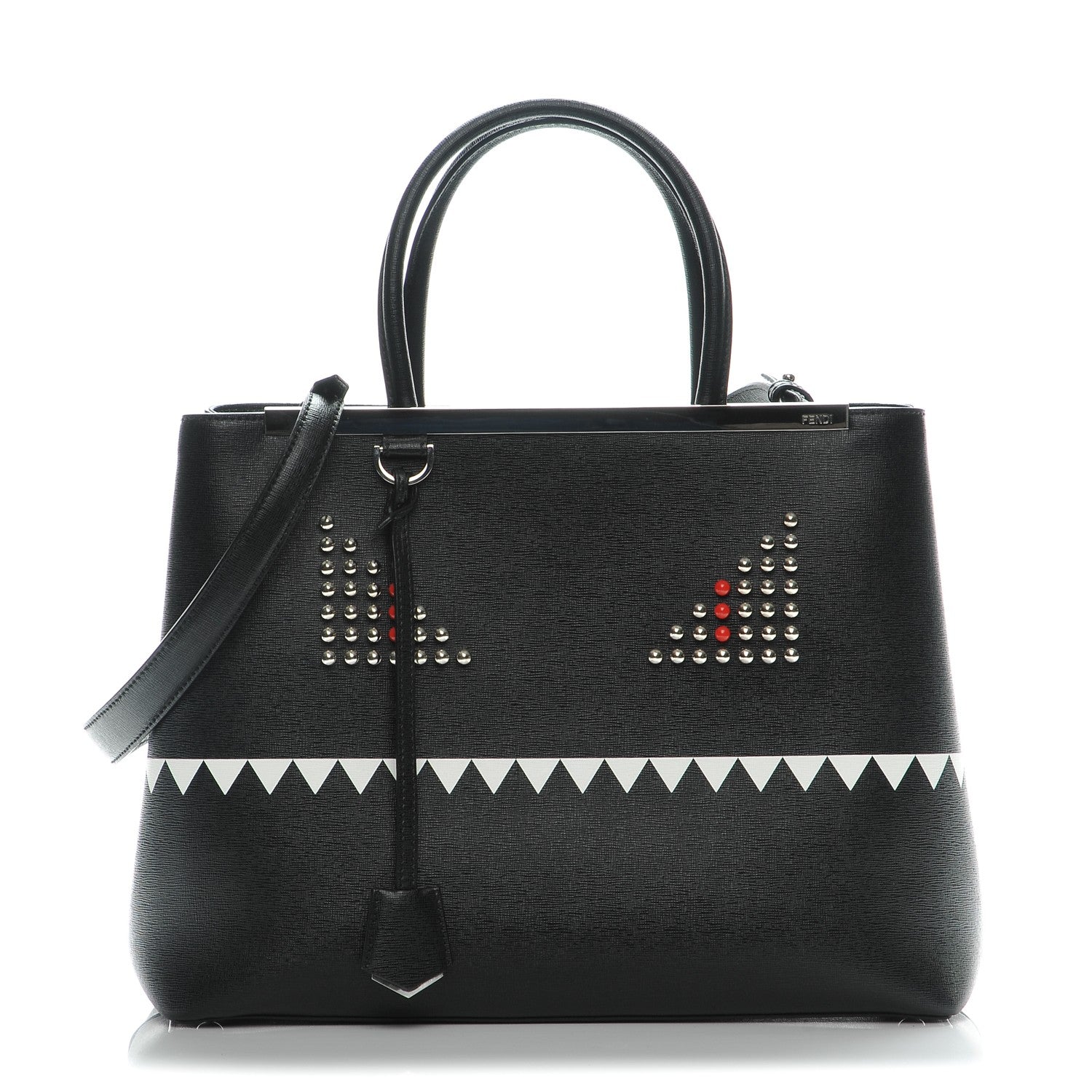 Fendi Vitello Elite Studded Monster Medium 2Jours Tote Black 1 of 8