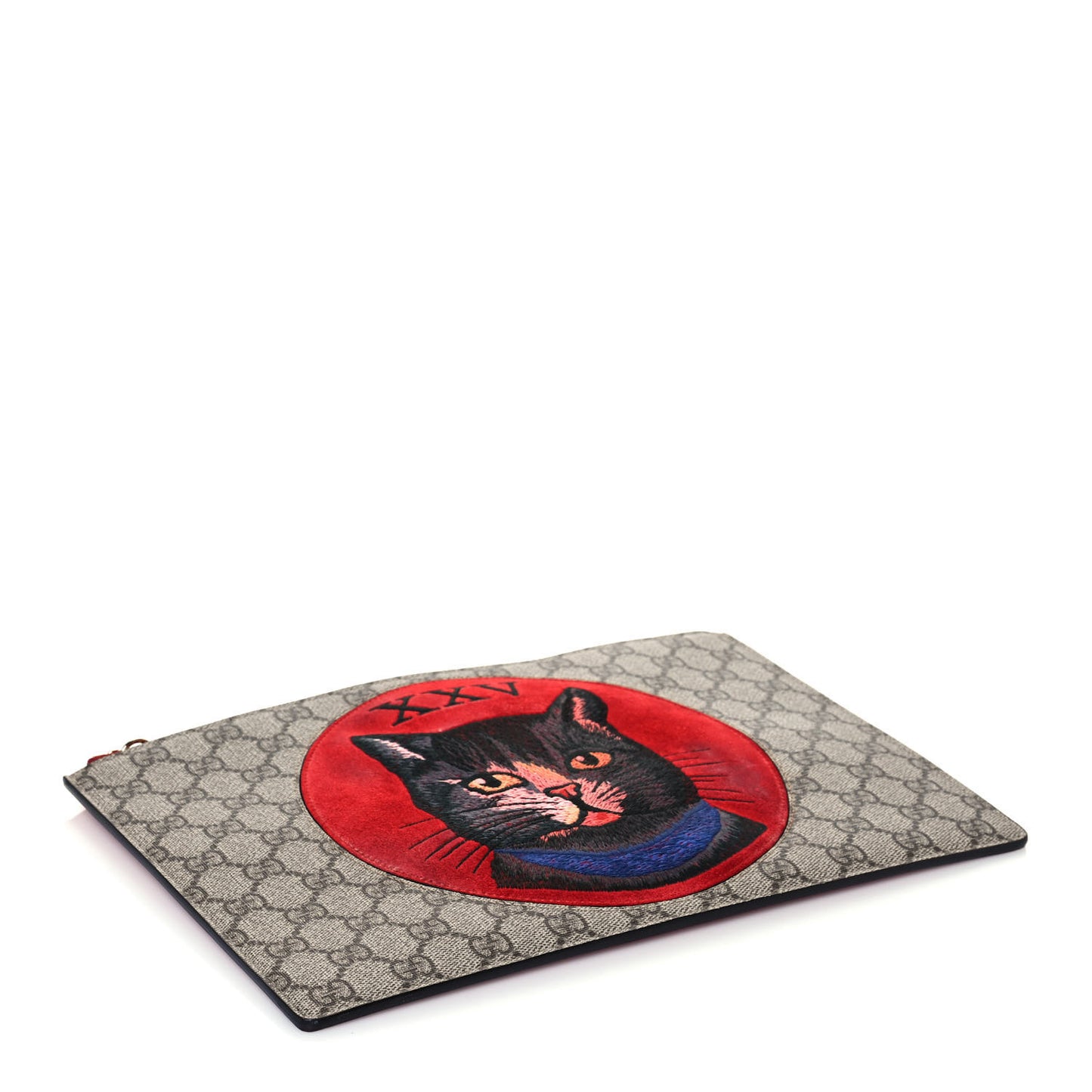 GG Supreme Monogram Mystic Cat Large Zip Pouch Red