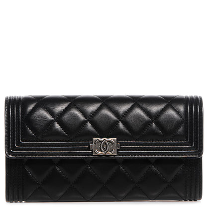 Chanel Lambskin Quilted Boy Flap Wallet Black 1 of 9