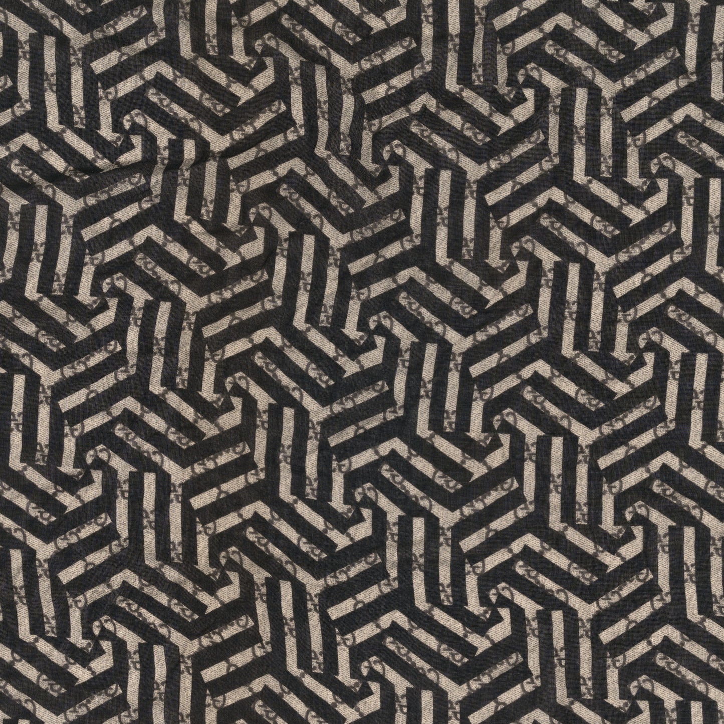 Modal Silk Monogram Mokki Square Scarf Rope Black