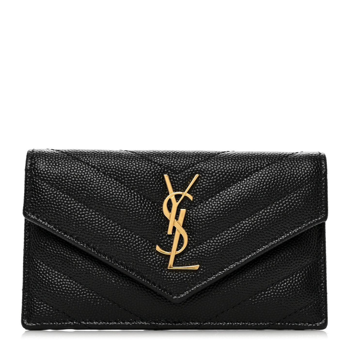 Grain De Poudre Matelasse Chevron Monogram Compact Wallet Black