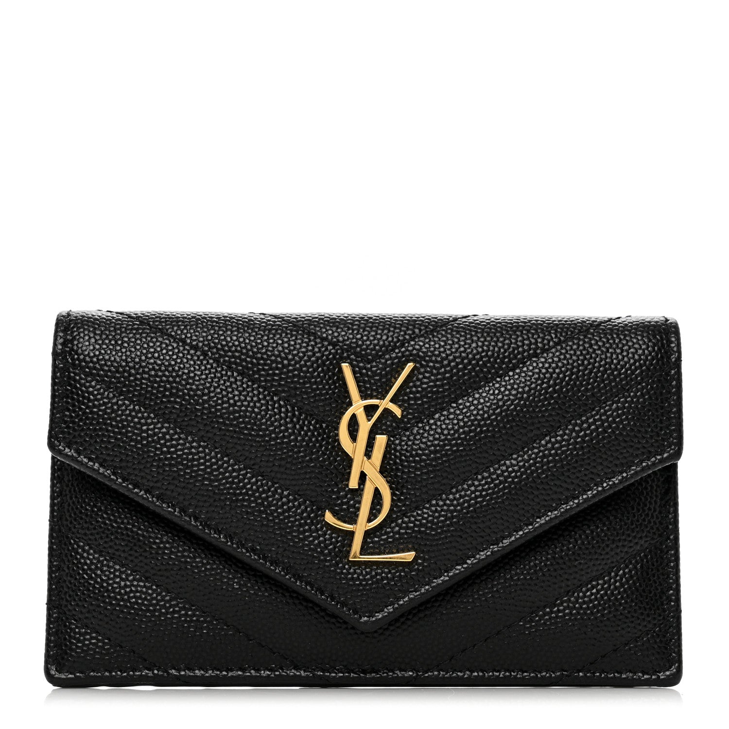 Saint Laurent Grain De Poudre Matelasse Chevron Monogram Compact Wallet Black 1 of 7