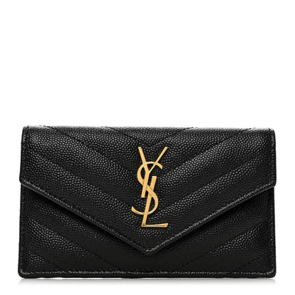 Saint Laurent Grain De Poudre Matelasse Chevron Monogram Compact Wallet Black 1 of 7