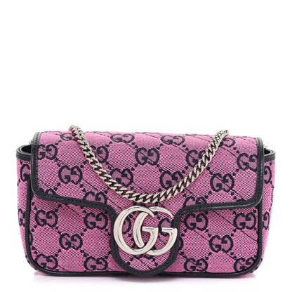 Gucci Monogram Multicolor Matelasse Diagonal Super Mini GG Marmont Shoulder Bag Pink Blue 1 of 9