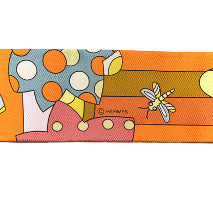 Hermes Silk Les Murmures de la Foret Twilly Orange Jaune Vif Vert 4 of 4