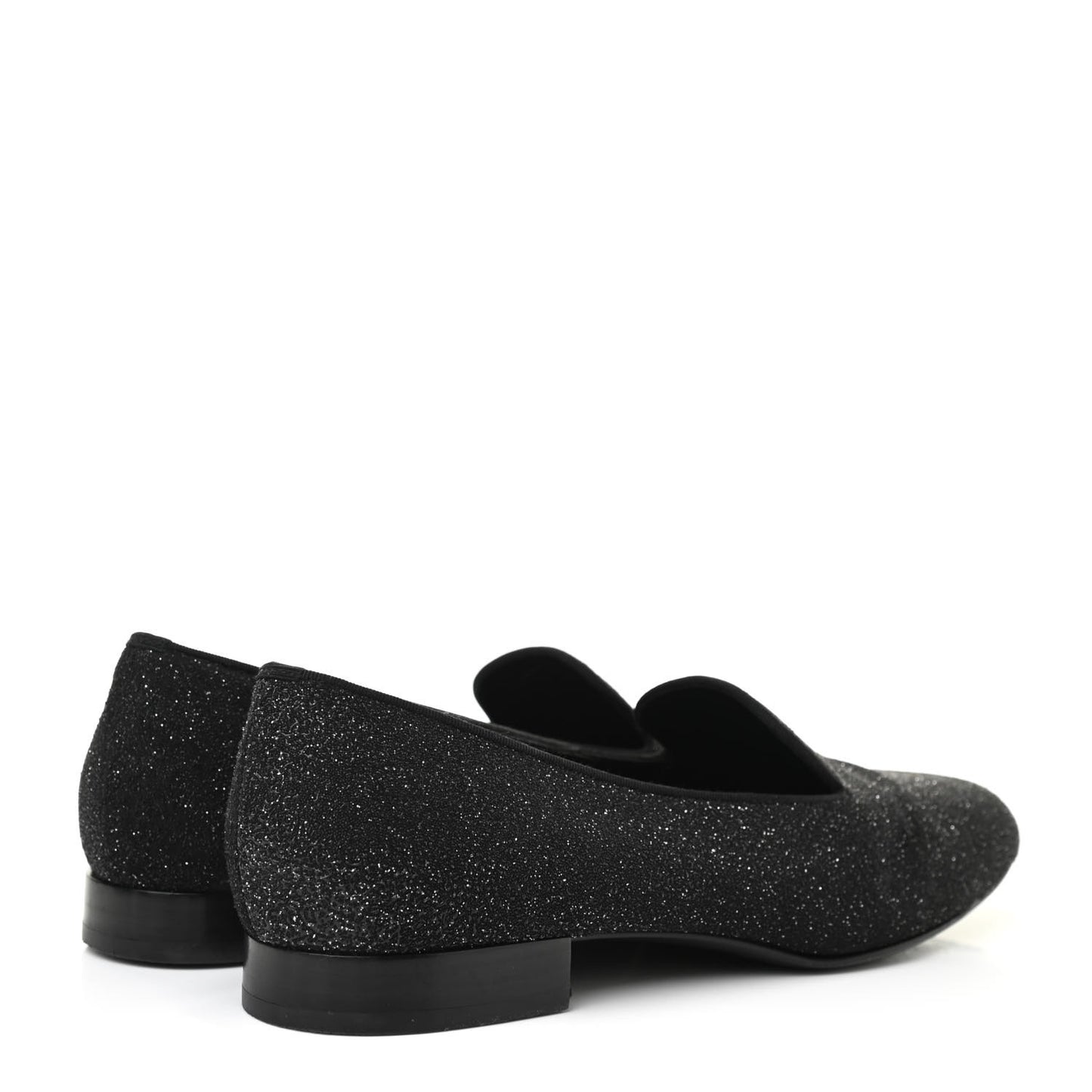 Metallic Calfskin Smoking Slipper Flat Loafers 38.5 Black Glitter