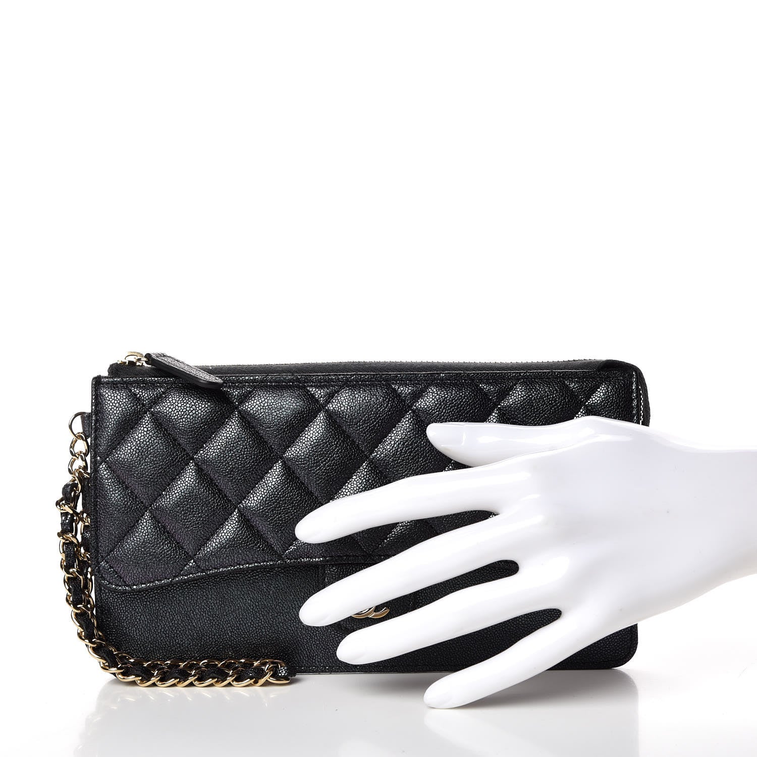 Chanel Iridescent Caviar Quilted Classic Pouch With Handle Black 3 of 9