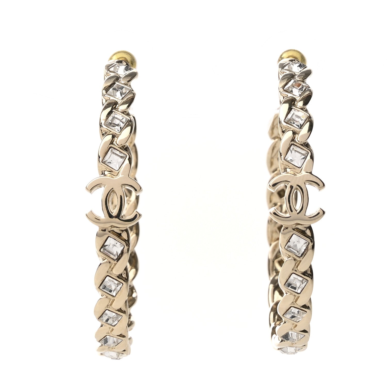 Chanel Crystal CC Hoop Earrings Gold 1 of 4