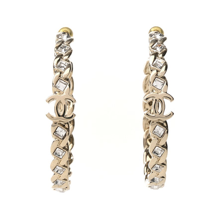 Chanel Crystal CC Hoop Earrings Gold 1 of 4