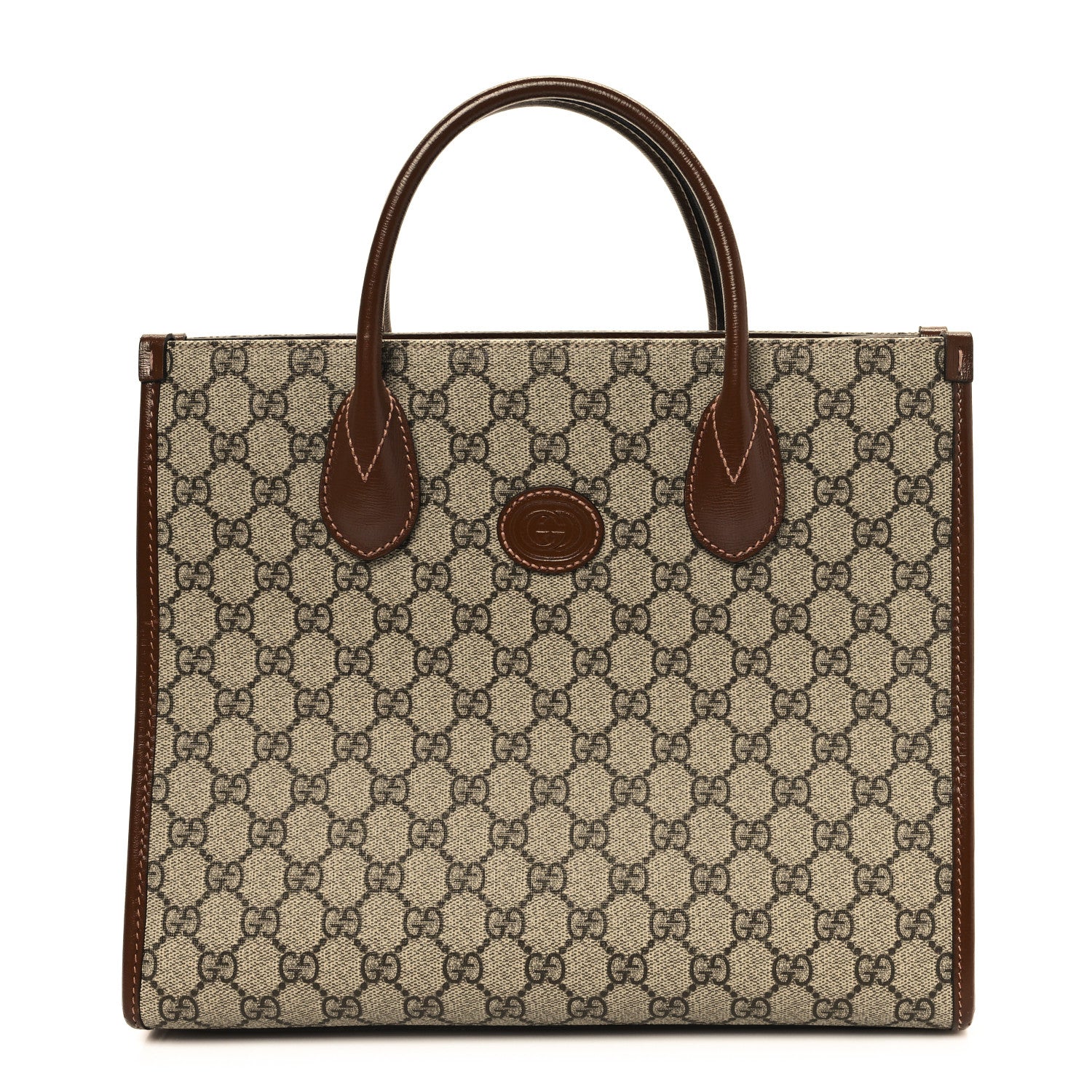 Gucci GG Supreme Monogram Azalea Calfskin Small Retro Interlocking G Tote Bag Beige Ebony Brown Sugar 1 of 11