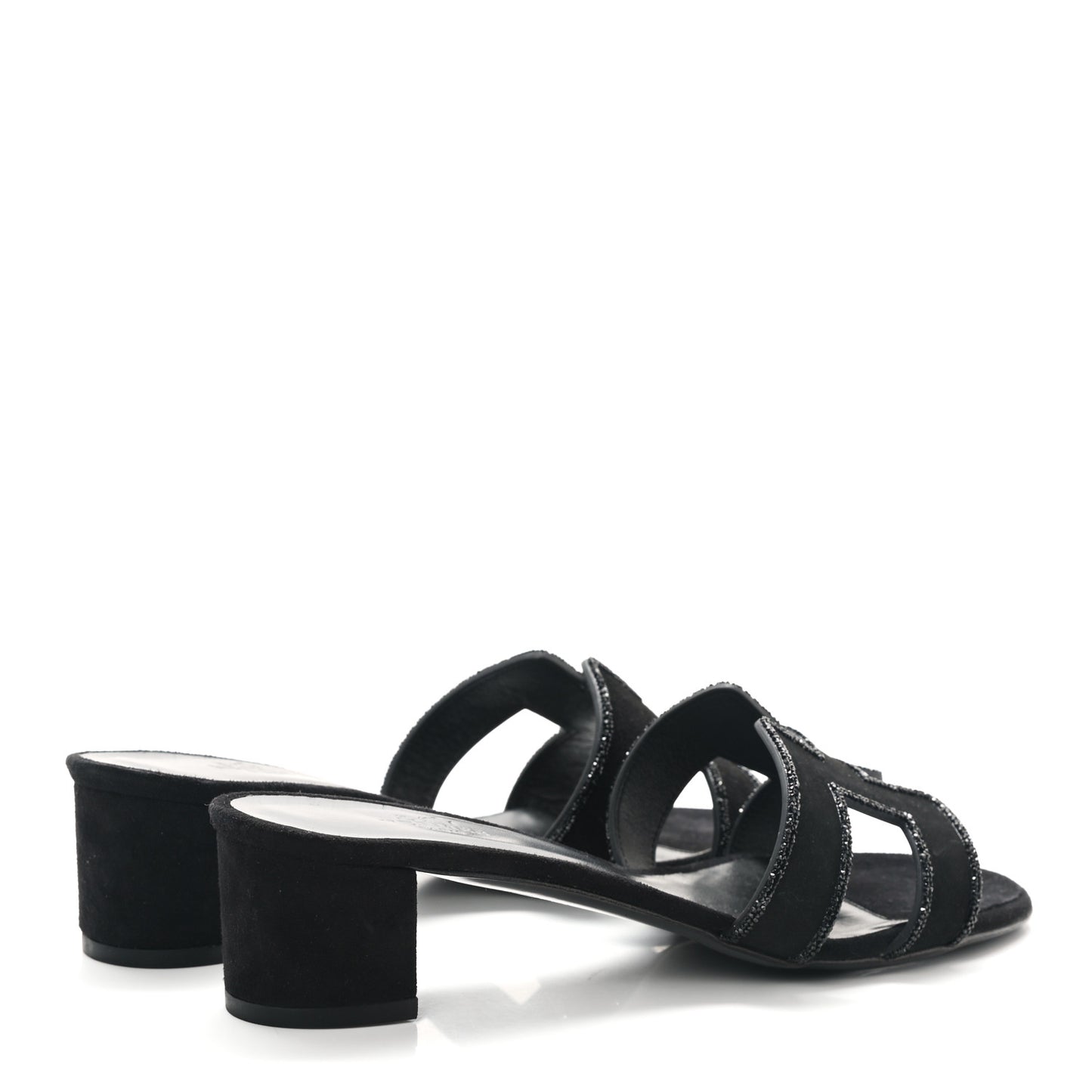 Suede Goatskin Rhinestone Oasis Sandals 37.5 Black