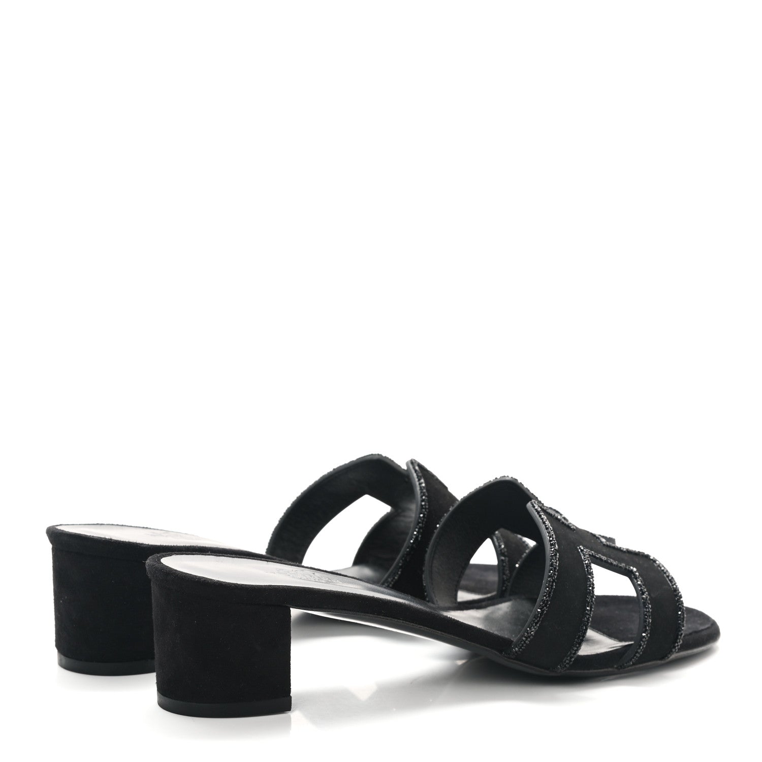 Hermes Suede Goatskin Rhinestone Oasis Sandals 37.5 Black 4 of 9