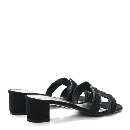Hermes Suede Goatskin Rhinestone Oasis Sandals 37.5 Black 4 of 9