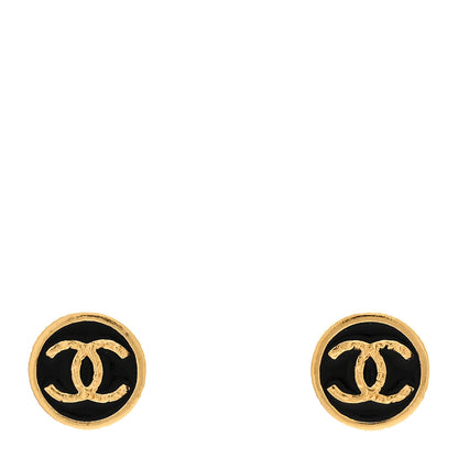 Chanel Resin CC Round Earrings Gold Black 1 of 5