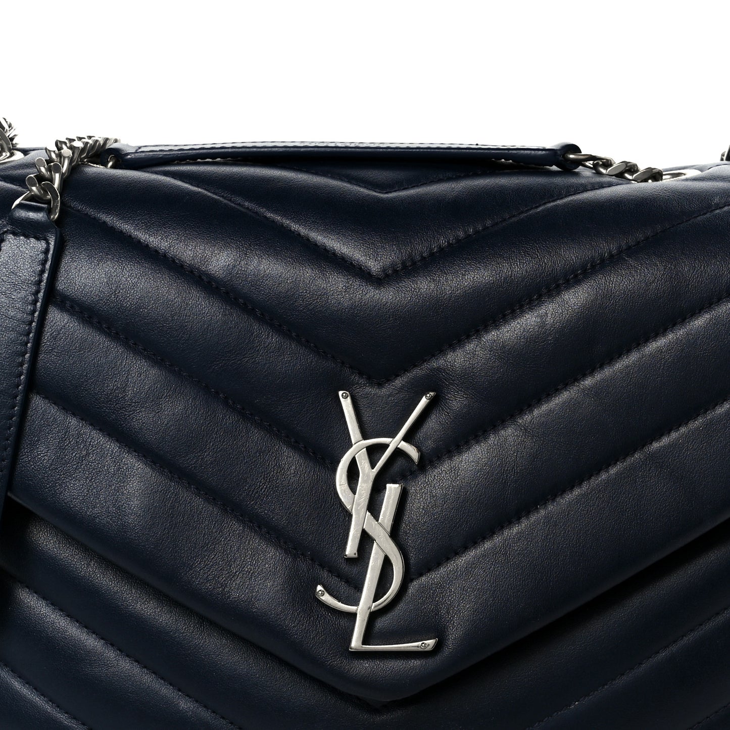 Calfskin Y Quilted Monogram Medium Loulou Chain Satchel Medium Blue