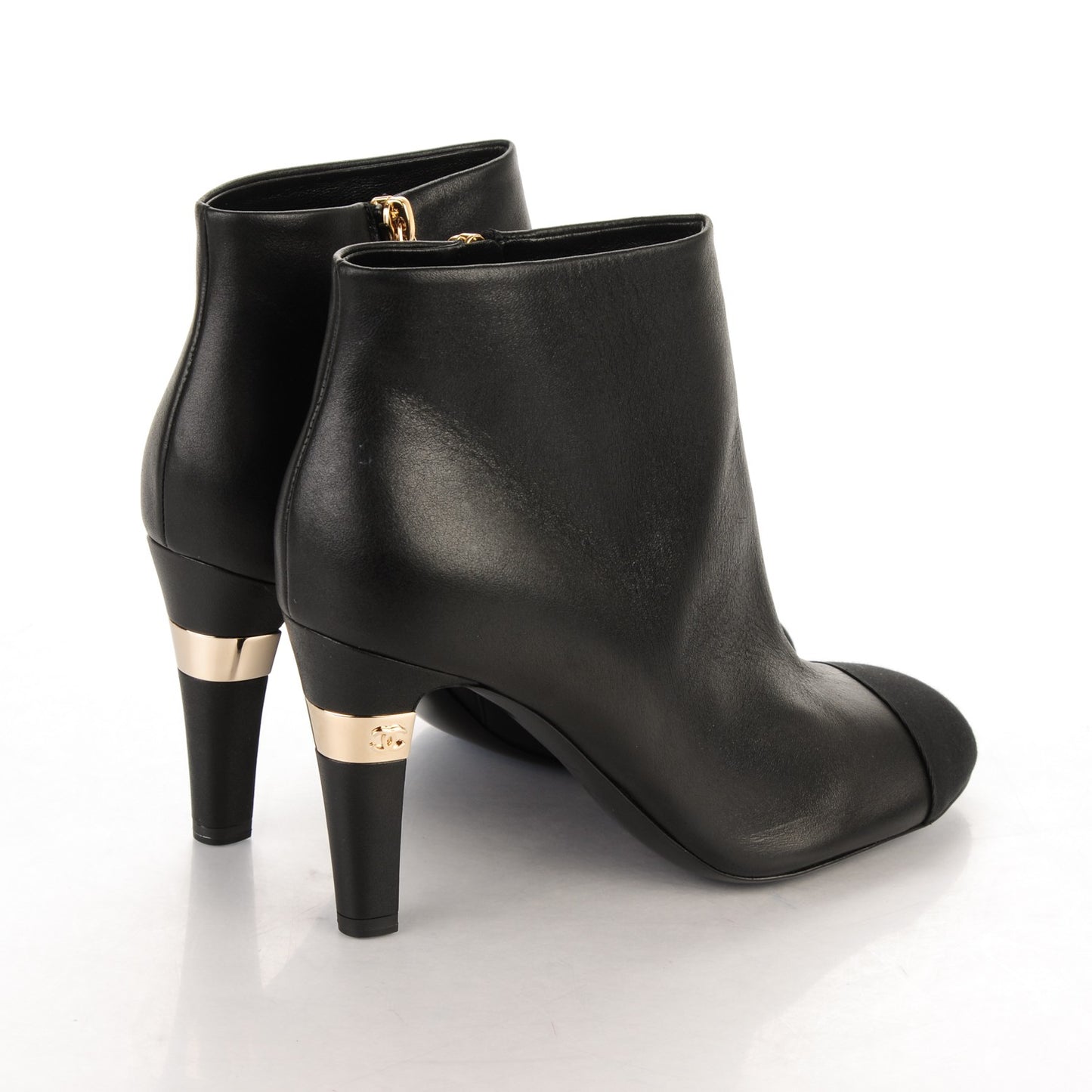 Metallic Lambskin Grosgrain CC Cap Toe Ankle Boots 38 Black