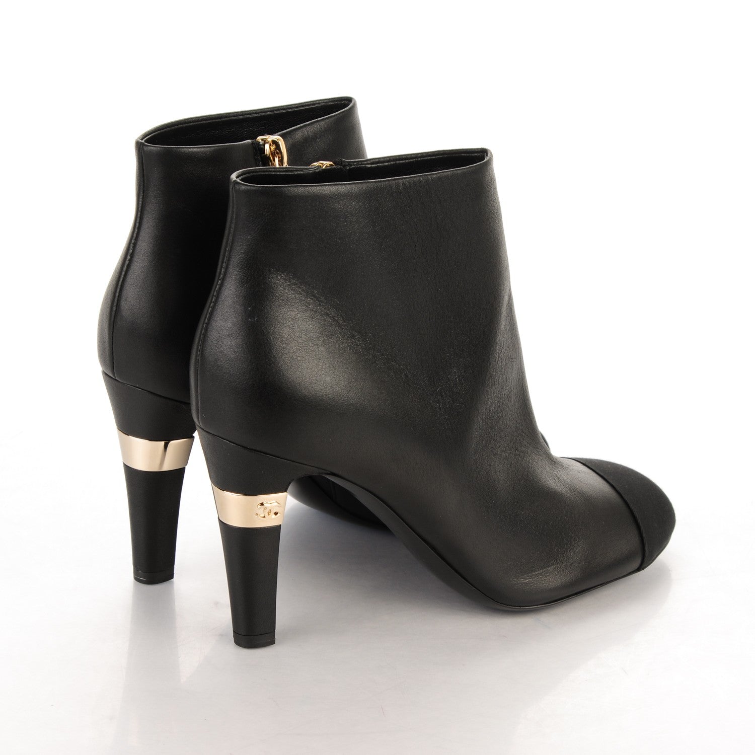 Chanel Metallic Lambskin Grosgrain CC Cap Toe Ankle Boots 38 Black 4 of 7