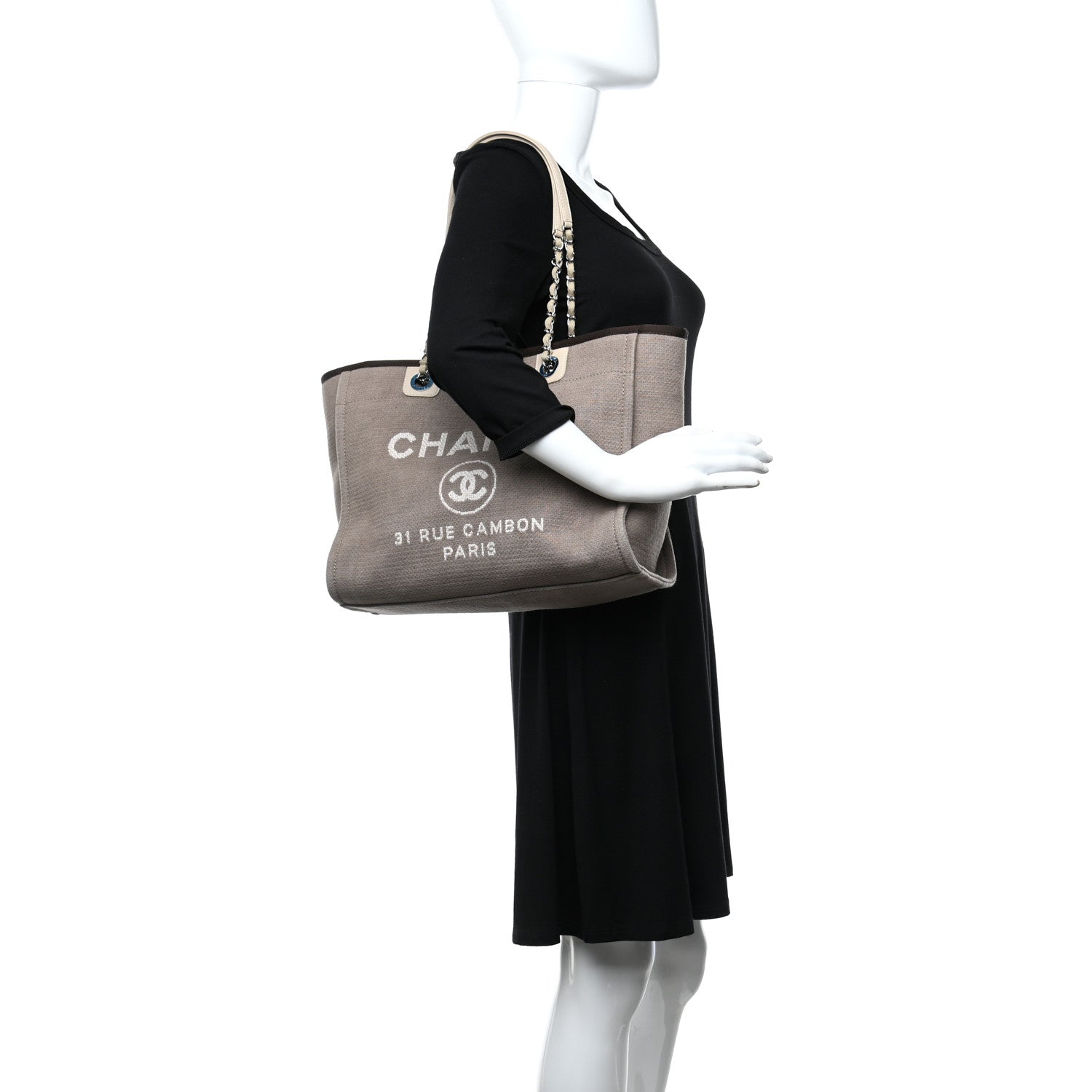 Chanel Canvas Small Deauville Tote Beige Brown 2 of 9