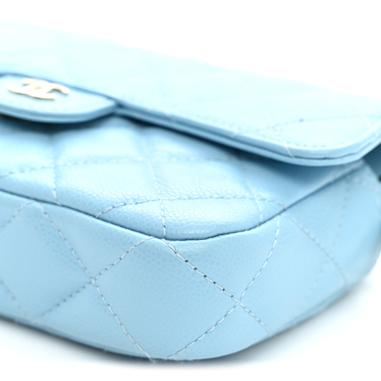 Caviar Quilted Flap Phone Holder With Chain Light Blue