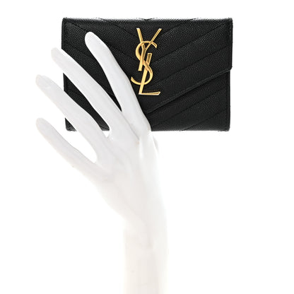 Saint Laurent Grain De Poudre Matelasse Chevron Small Monogram Envelope Wallet Black 2 of 7
