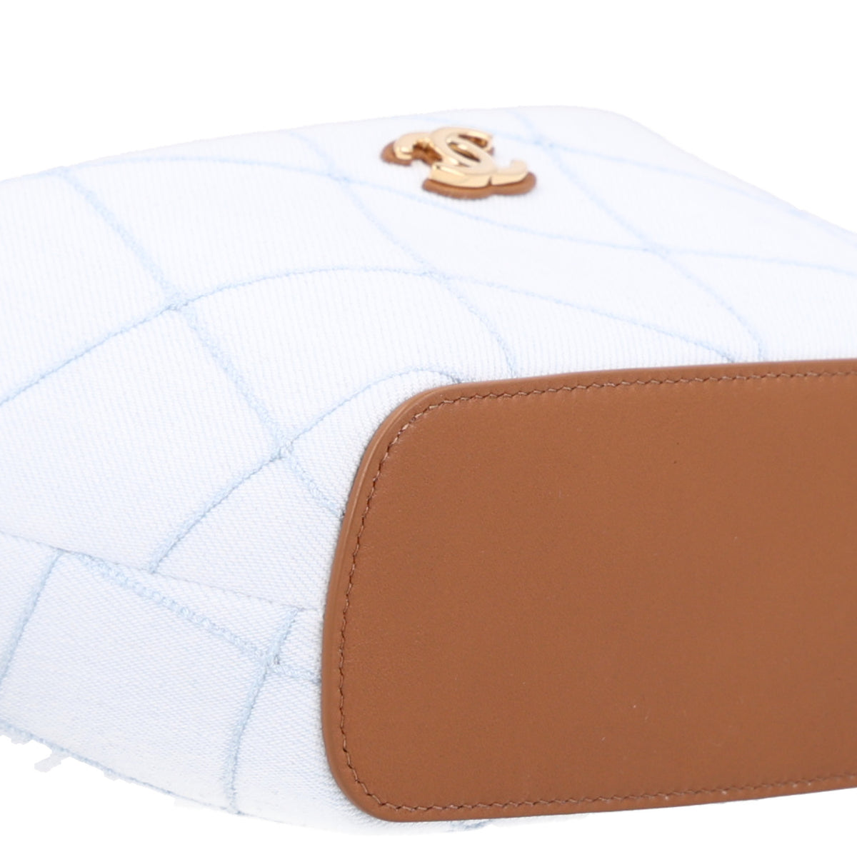 Chanel Denim Calfskin Quilted Coco Beach Top Handle Long Vanity Blue Brown 15 of 19