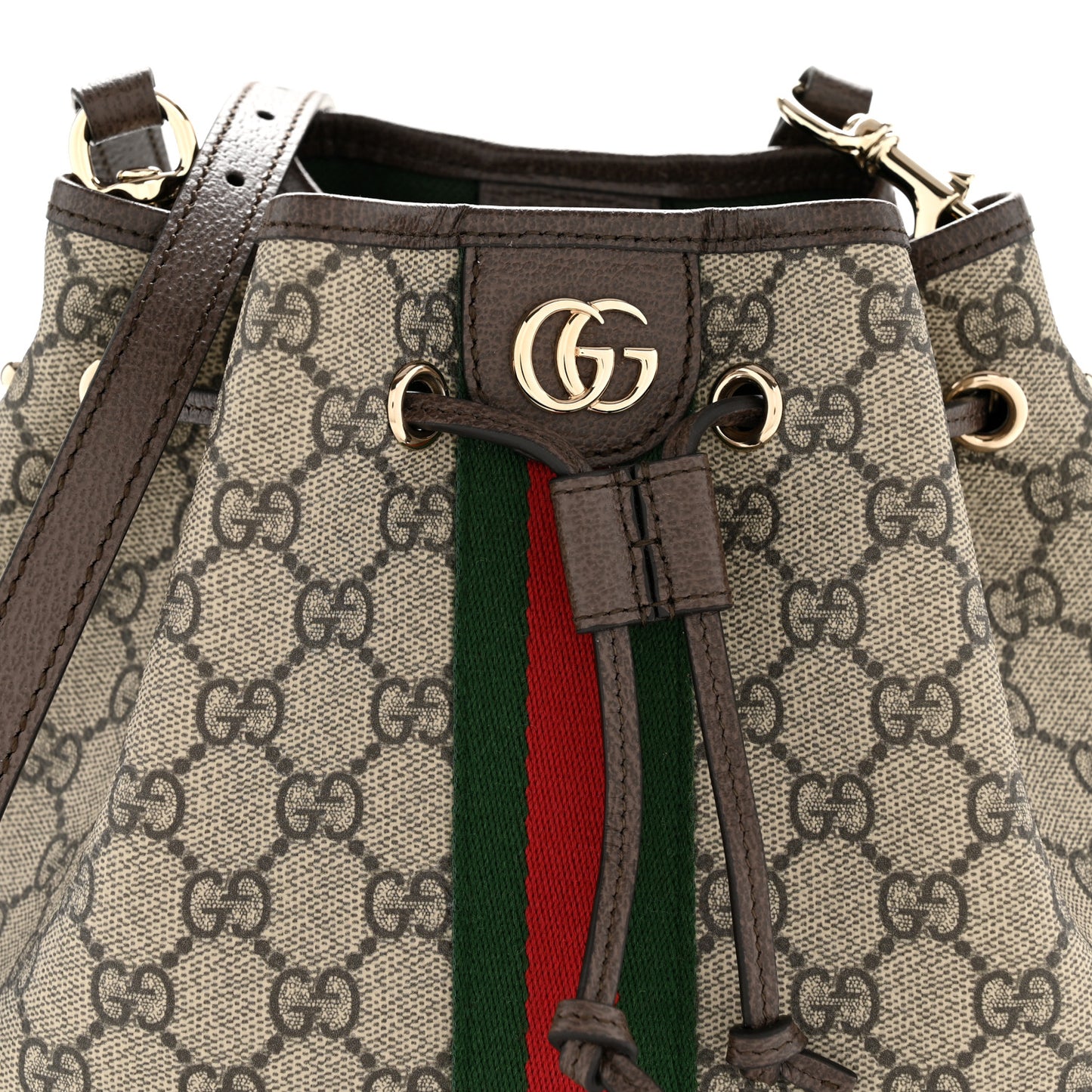 GG Supreme Monogram Web Small Ophidia Top Handle Bucket Bag Brown