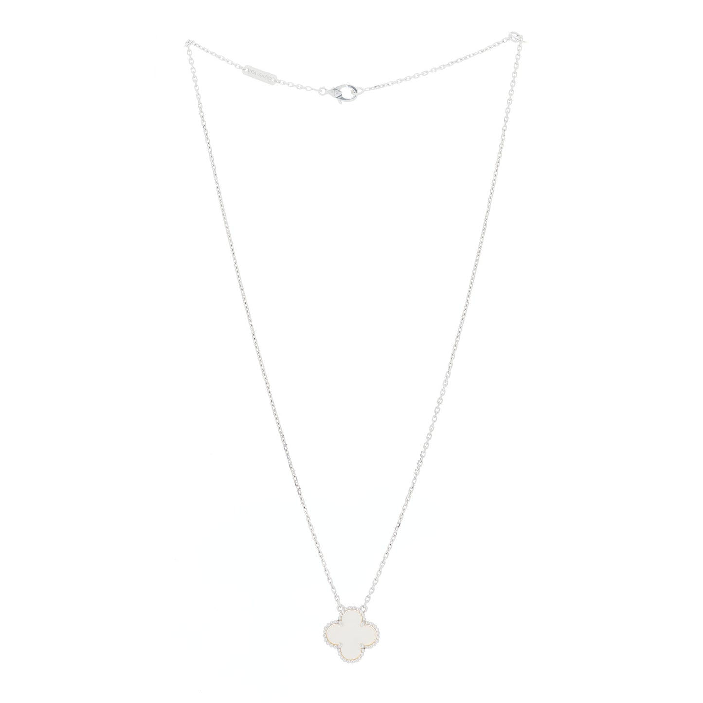 18K White Gold Mother of Pearl Vintage Alhambra Pendant Necklace
