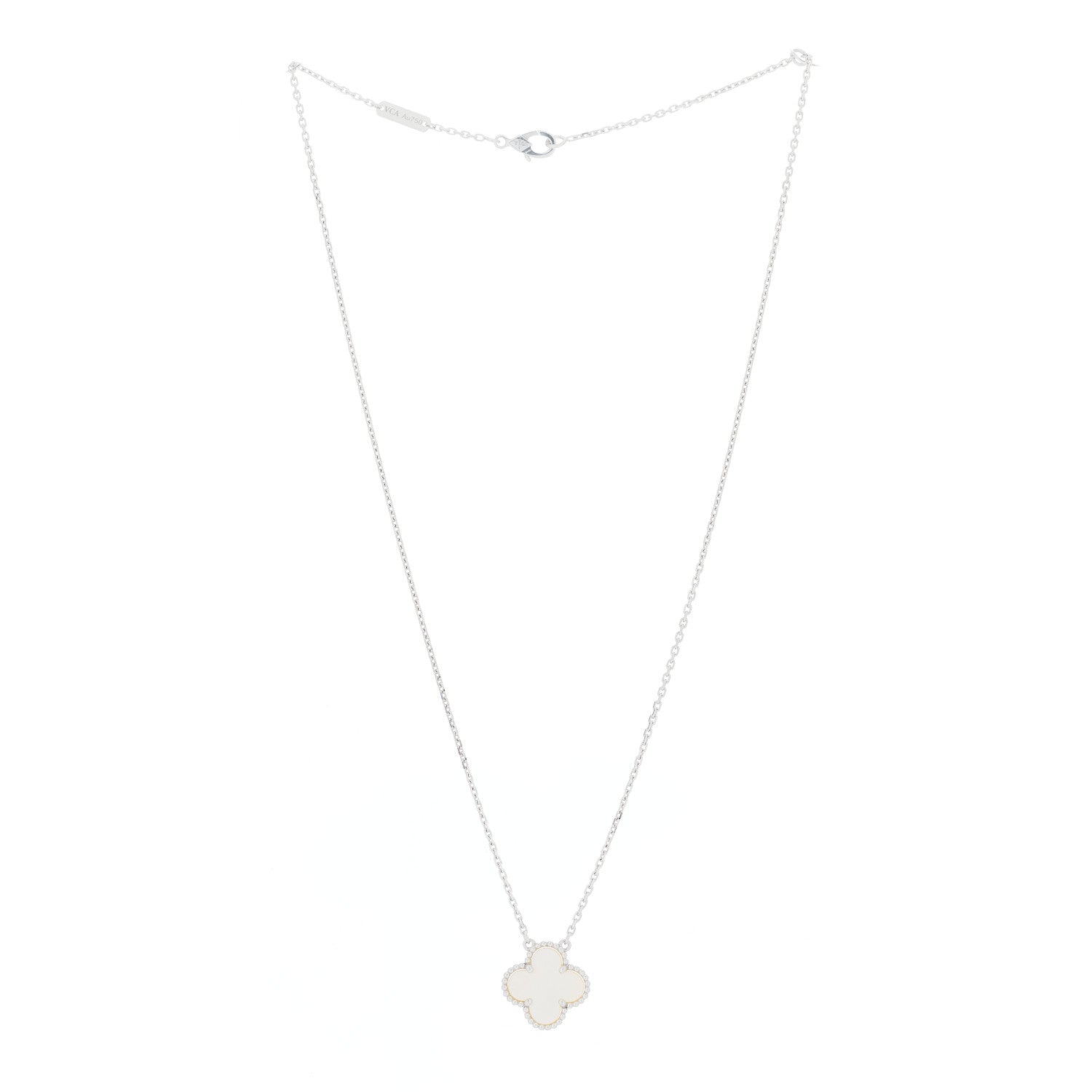 Van Cleef & Arpels 18K White Gold Mother of Pearl Vintage Alhambra Pendant Necklace 2 of 5