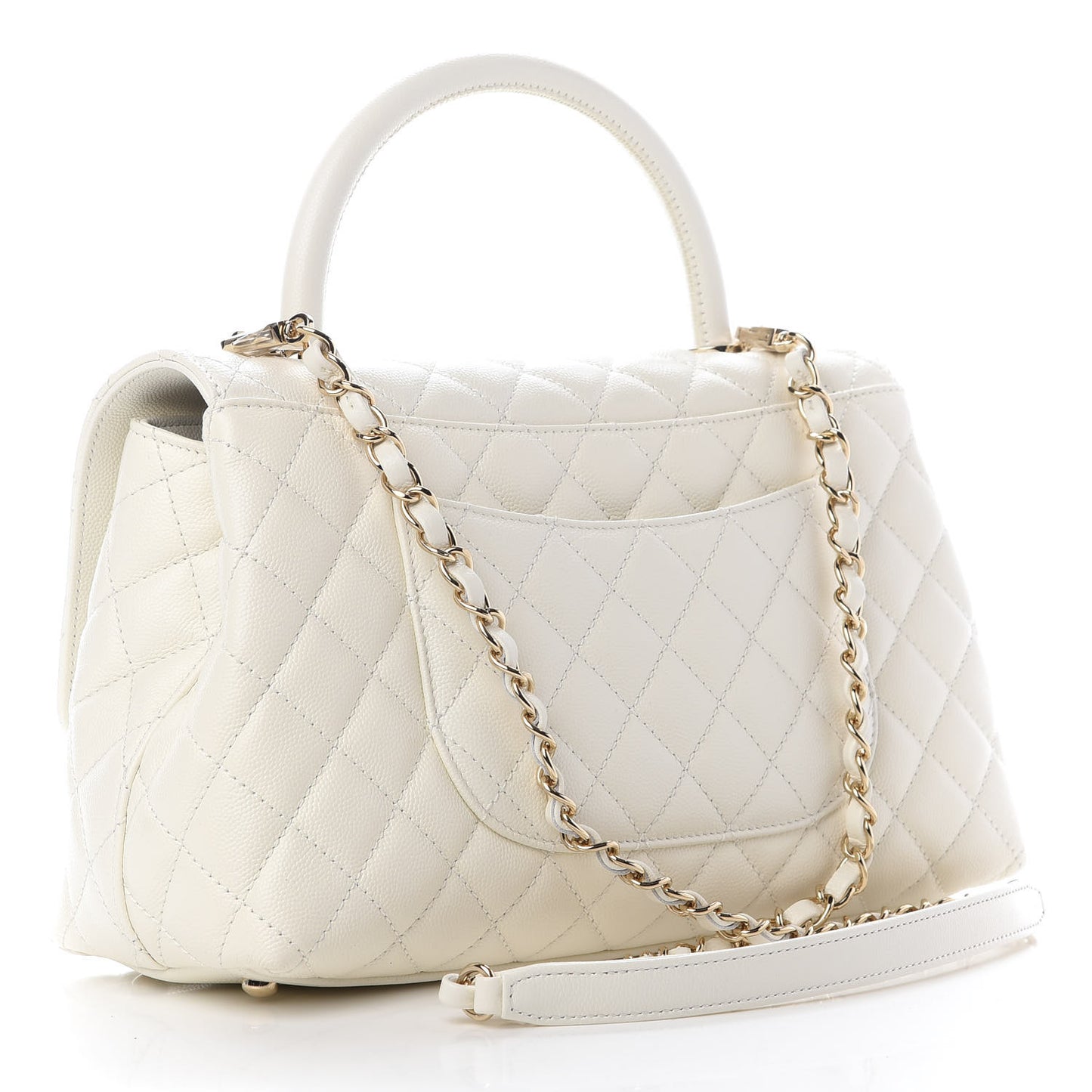 Caviar Quilted Small Coco Handle Flap White