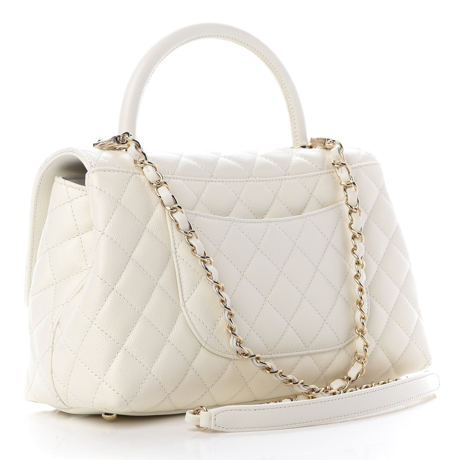 Chanel Caviar Quilted Small Coco Handle Flap White 2 of 9