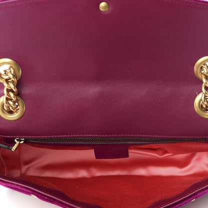 Gucci Velvet Matelasse Embroidered Small GG Marmont Shoulder Bag Fuchsia Violet Cyclamen 4 of 10