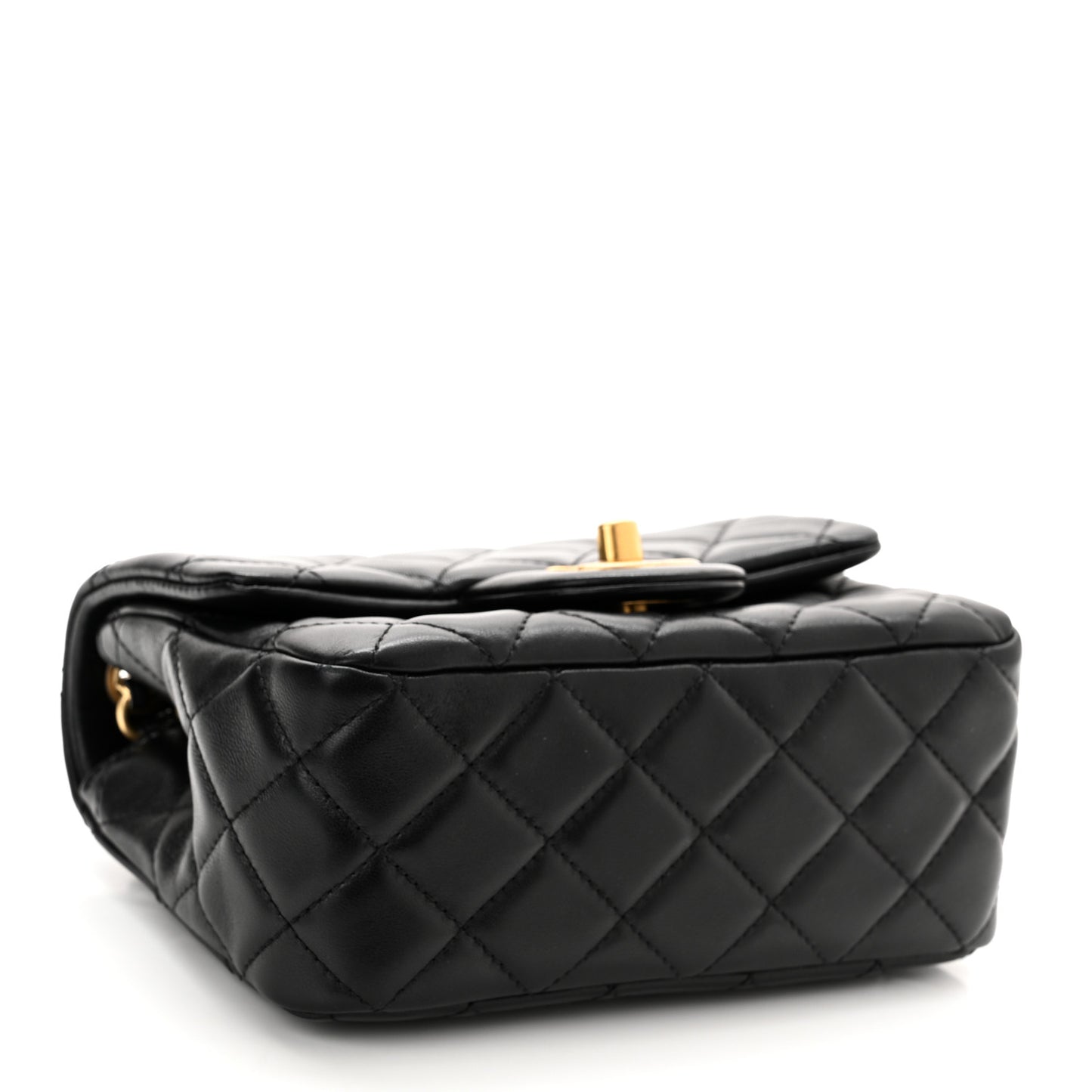 Lambskin Quilted Mini Pearl Crush Flap Black