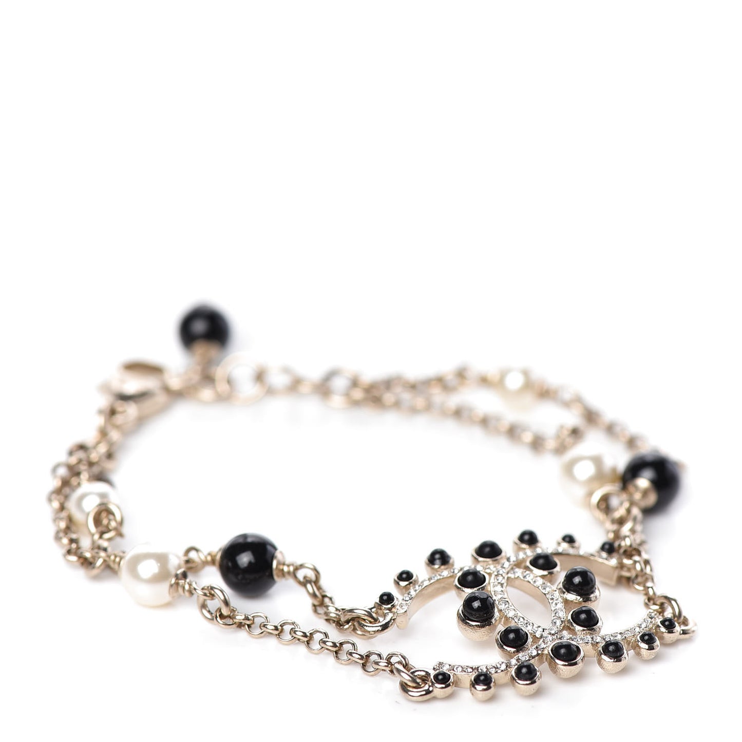 Pearl Crystal Beaded CC Bracelet Black Gold