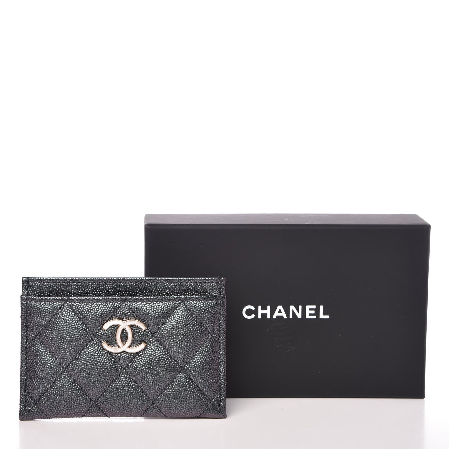 Iridescent Caviar Quilted Card Holder Black