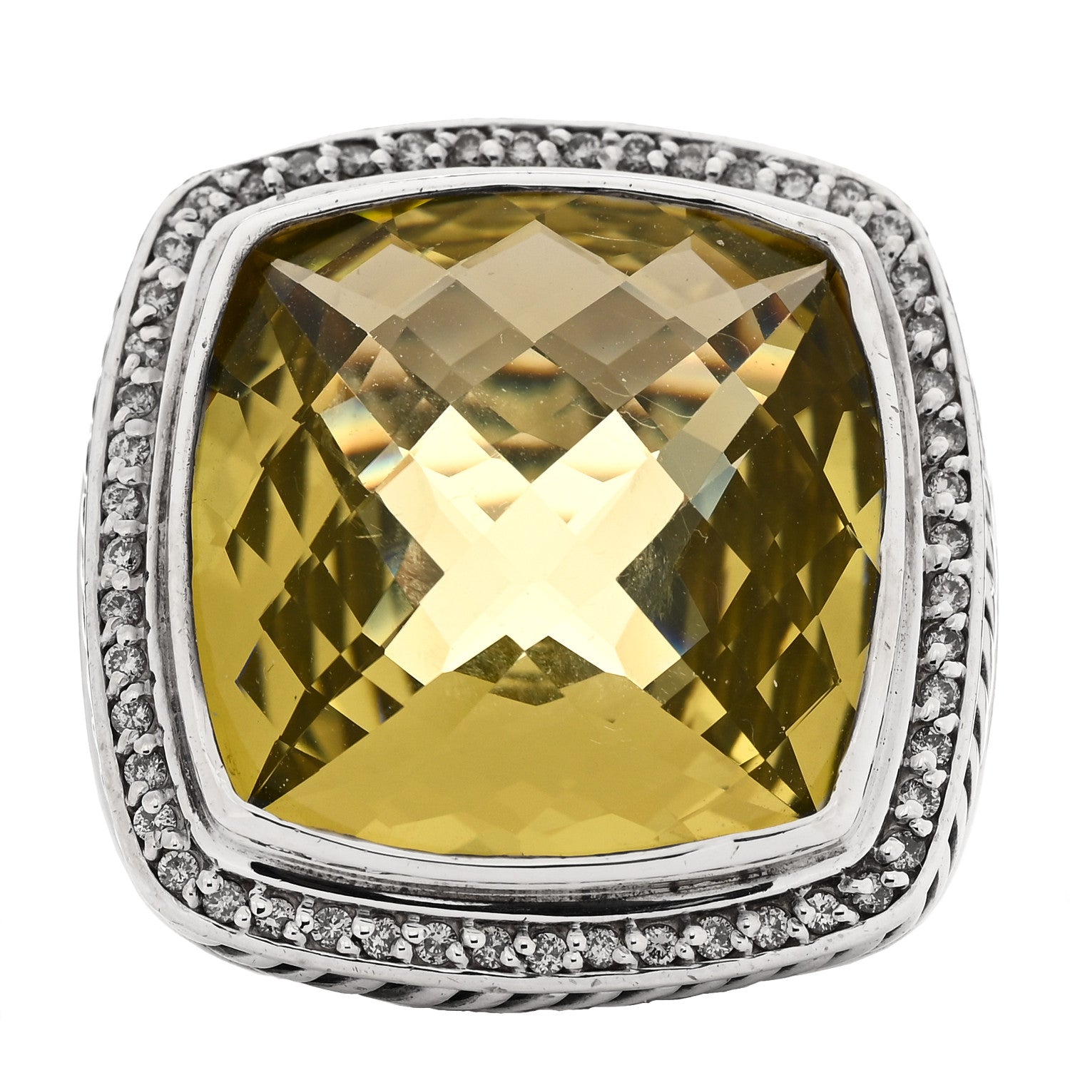 David Yurman Sterling Silver Diamond Citrine 20mm Albion Ring 54 7 1 of 5