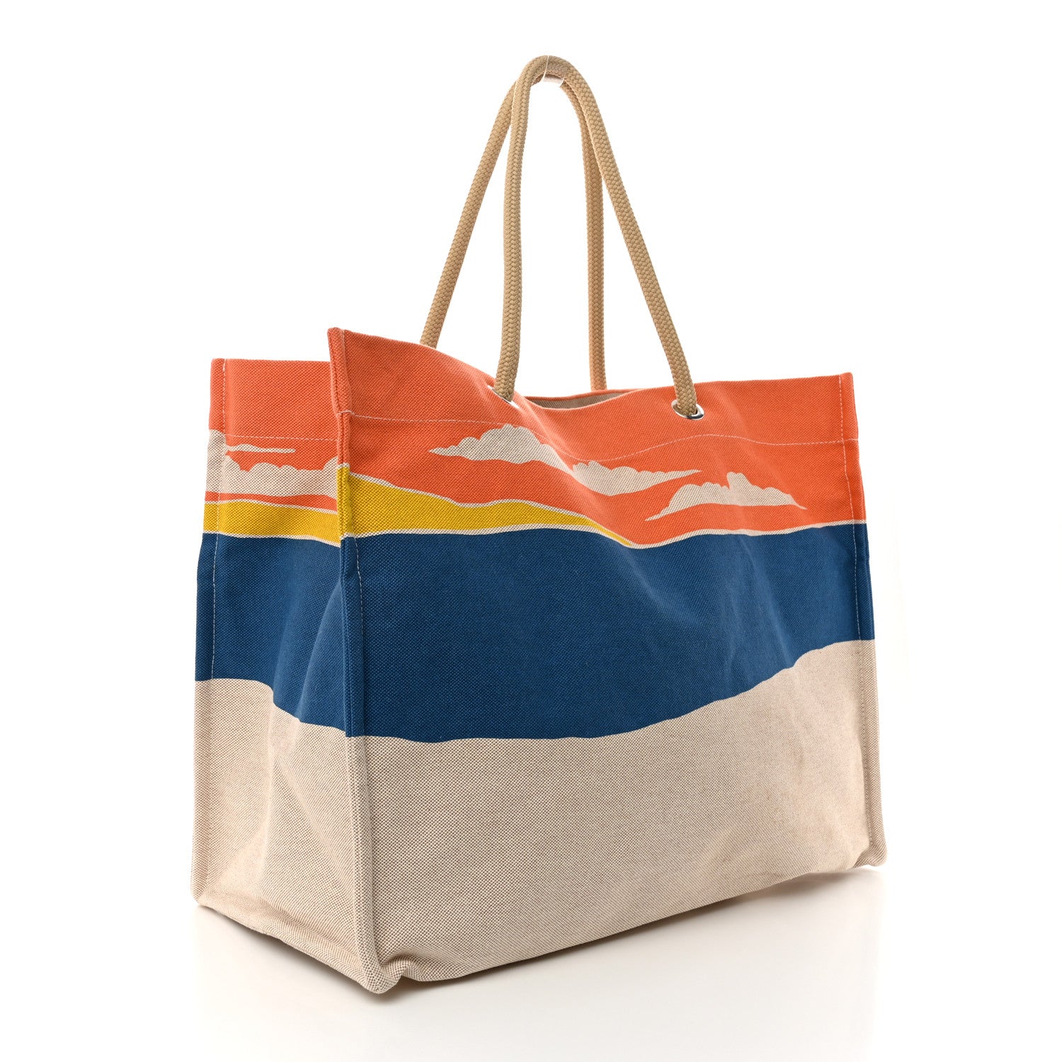 Hermes H Canvas Printed Escale A La Plage Beach Bag Acier 3 of 12