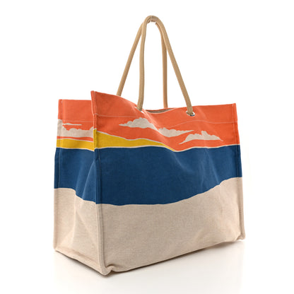 Hermes H Canvas Printed Escale A La Plage Beach Bag Acier 3 of 12