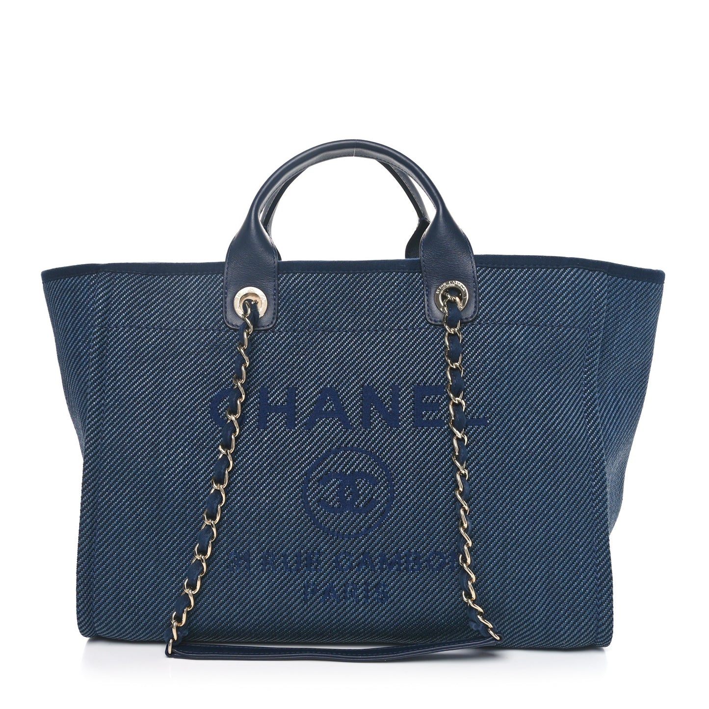 Mixed Fibers Calfskin Medium Deauville Tote Navy Blue