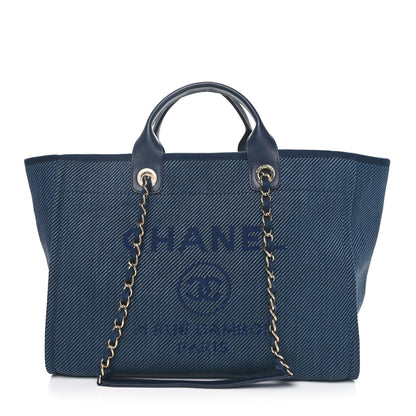 Chanel Mixed Fibers Calfskin Medium Deauville Tote Navy Blue 1 of 10