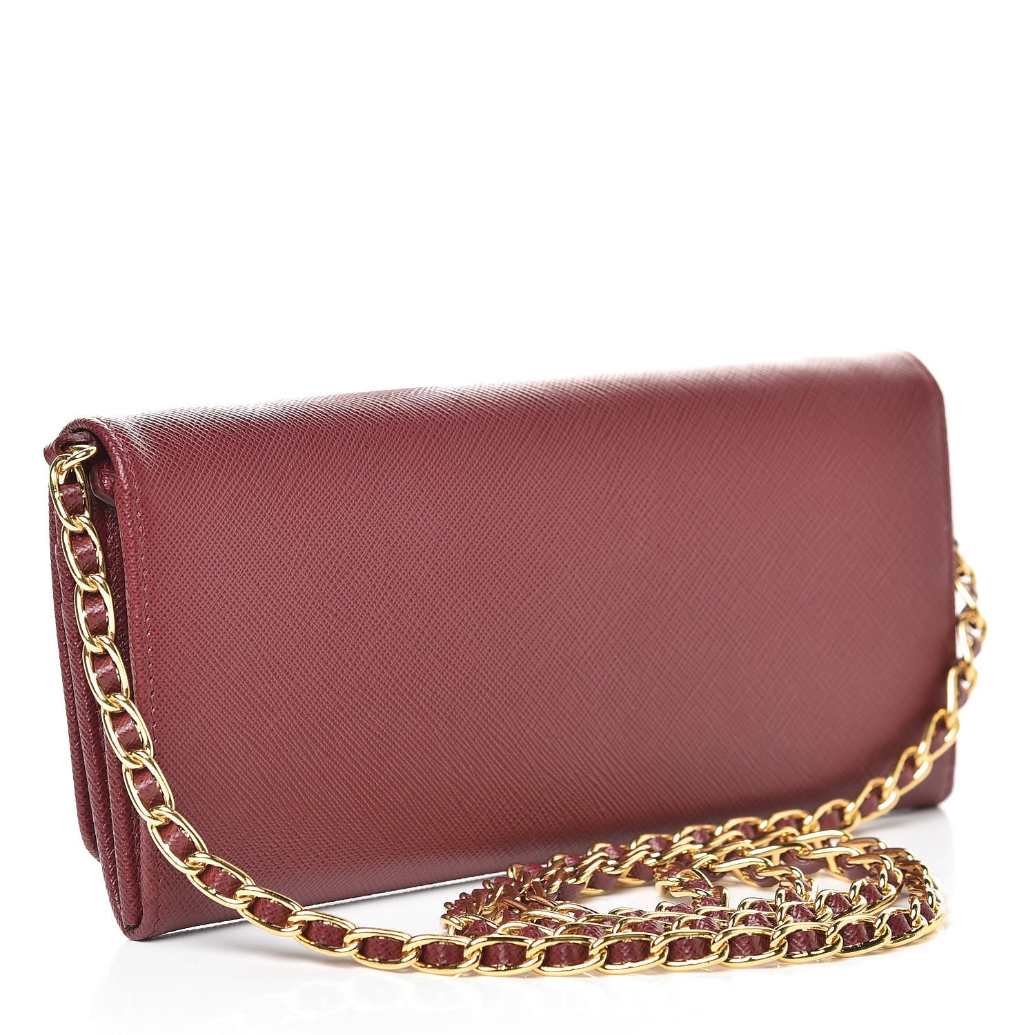 Prada Saffiano Metal Oro Chain Wallet Cherry 3 of 11