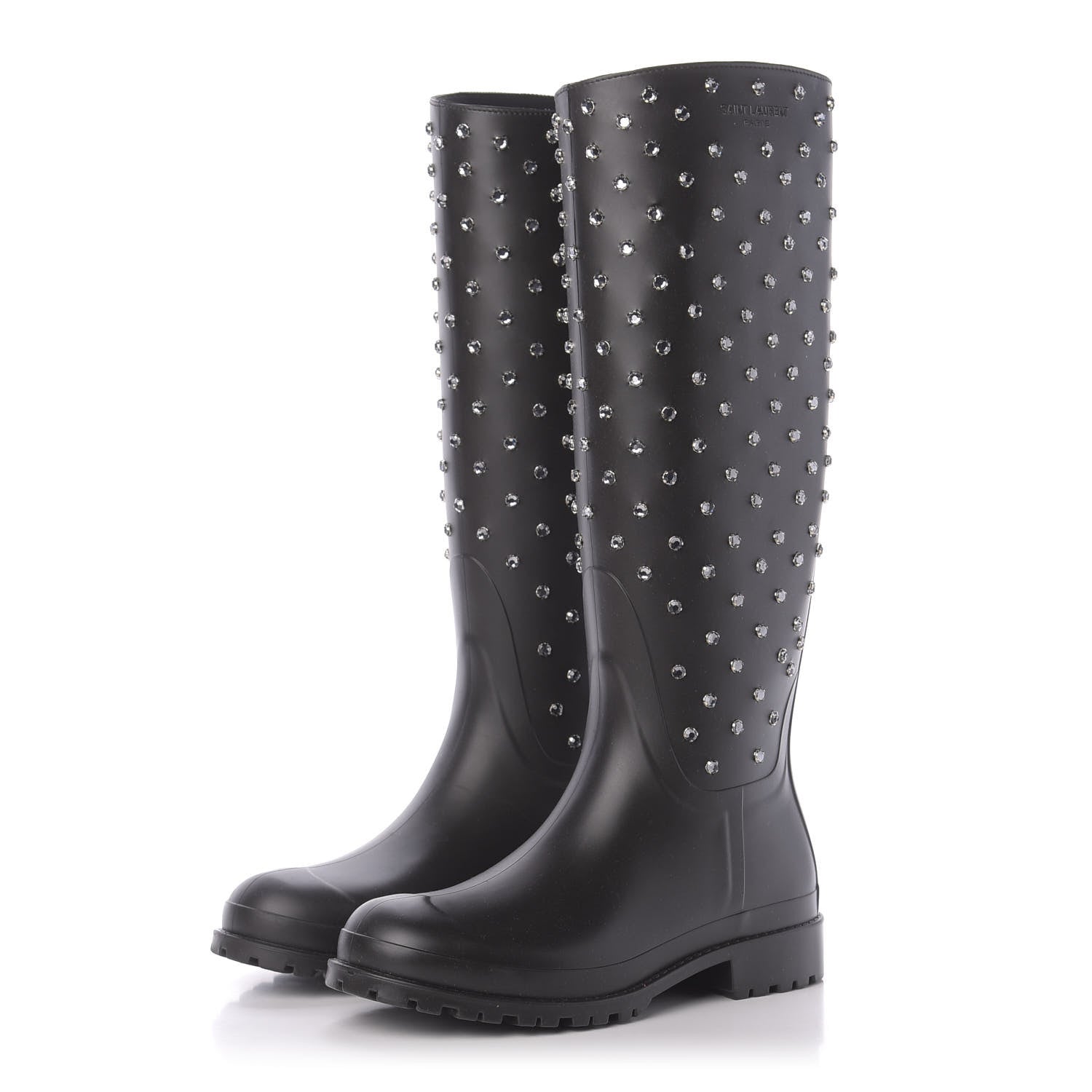 Saint Laurent Rubber Crystal Studded Festival Rain Boots 38 Black 3 of 8