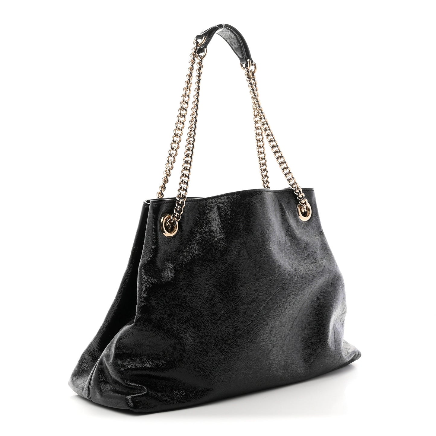 Patent Medium Soho Chain Shoulder Bag Black
