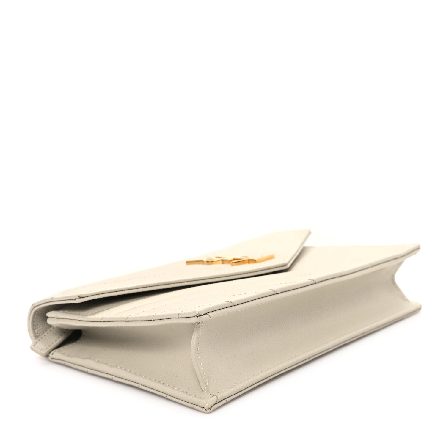 Saint Laurent Grain De Poudre Matelasse Chevron Monogram Envelope Chain Wallet Crema Soft 4 of 12