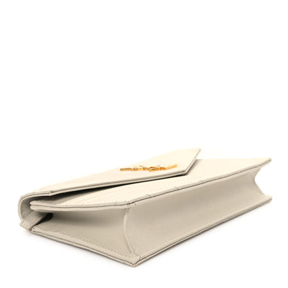 Saint Laurent Grain De Poudre Matelasse Chevron Monogram Envelope Chain Wallet Crema Soft 4 of 12